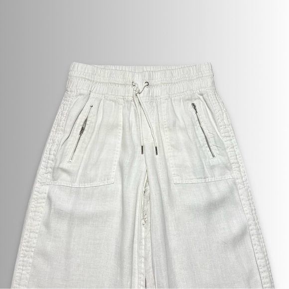 Athleta Cabo White Linen Wide Leg High Rise Elastic Waist Pants w/Pockets, Sz 8 - Picture 6 of 10